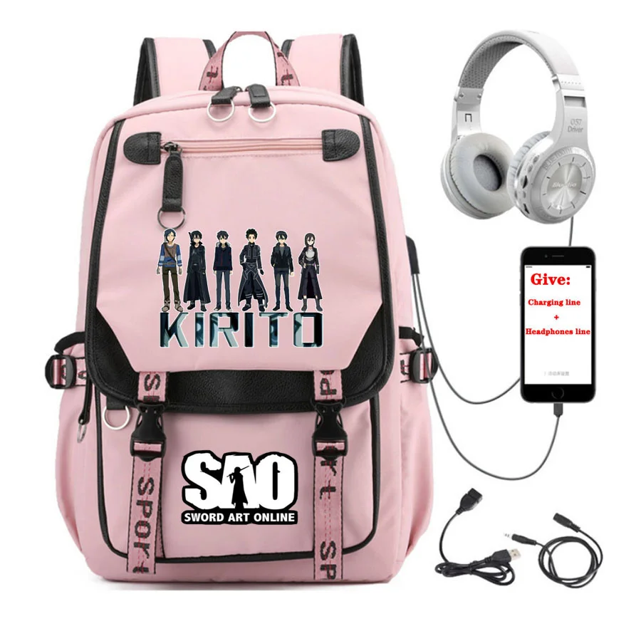 

anime Sword Art Online backpack student School book Bag Women men Travel Backpack USB Charging teenagers Laptop packsack