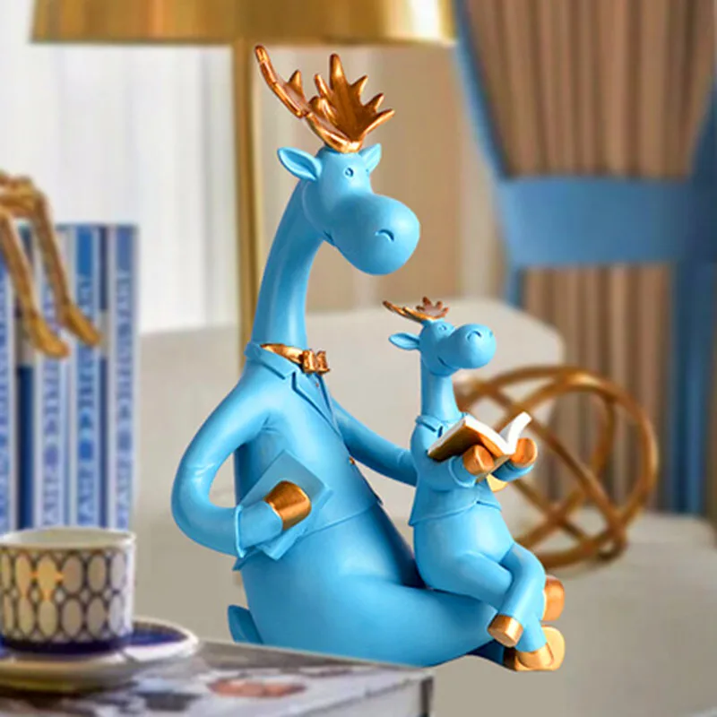 

Nordic Style Simulation Resin Animal Statue Creative Father And Son Deer Reading Craftwork Figurines Home Decorations X2978
