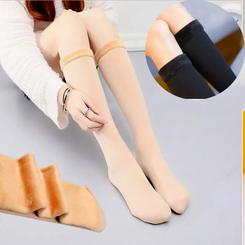 Теплые зимние женские толстые теплые длинные чулки кашемировые мягкие черные