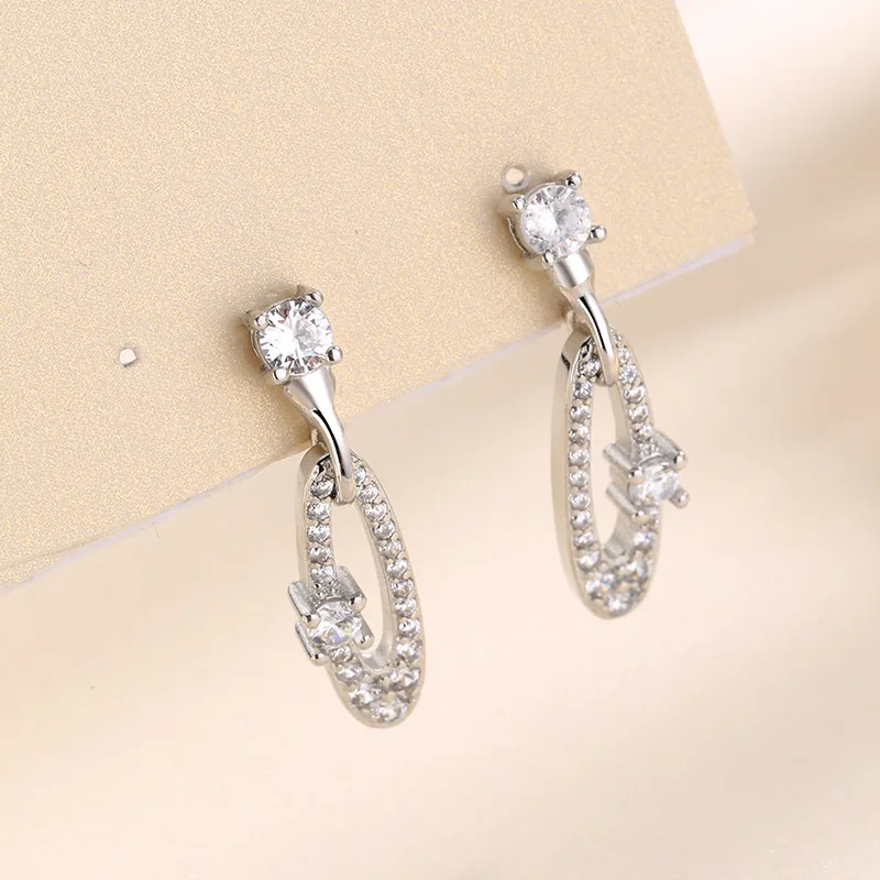 

French Luxury New CZ Rhinestone Oval Earring Simple Lady Silver Plated Exquisite Earrings Charm Bride Eternal Engagement Jewelry