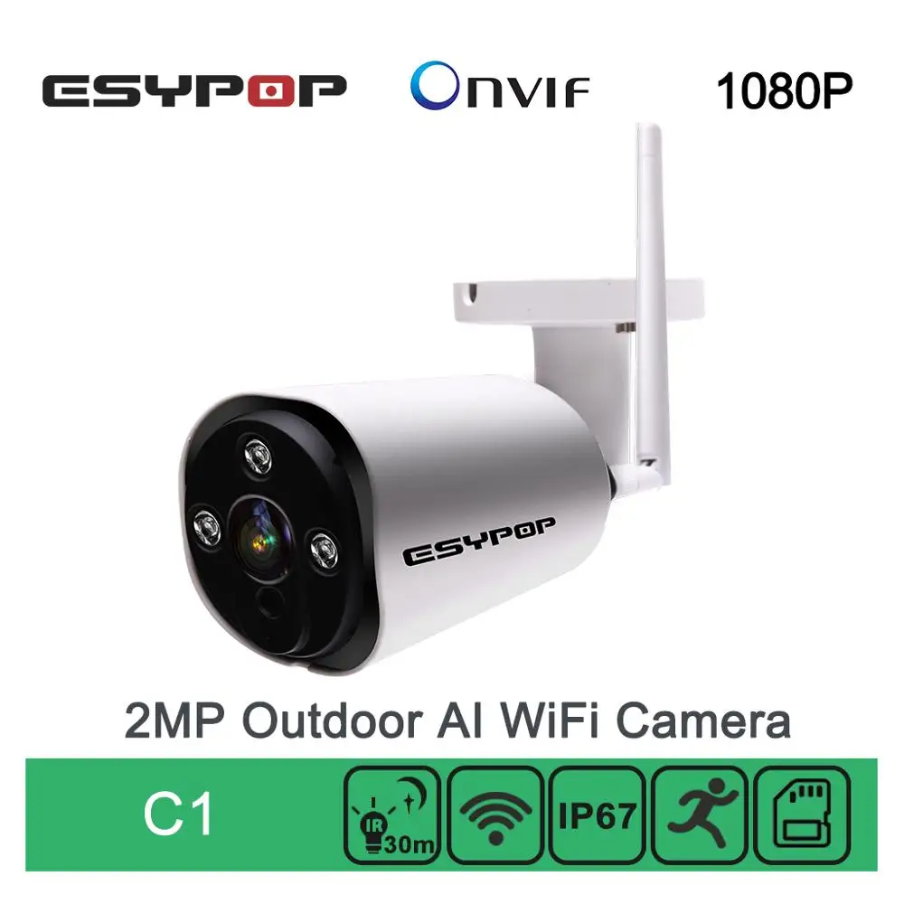 C1 ESYPOP 1080P уличная Wifi IP камера Onvif 2MP IP67 Всепогодная ИК ночного видения беспроводная