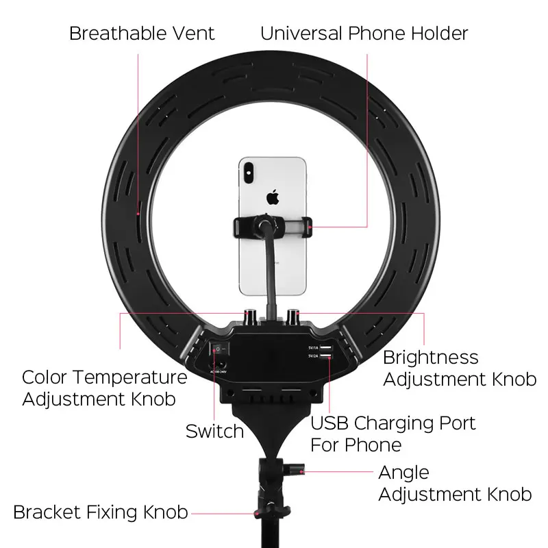 Светодиодный кольцевой светильник для фотостудии 14 дюймов приглушаемый