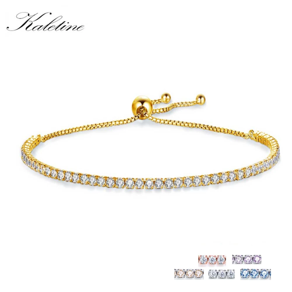 

KALETINE Charms Bracelets For Women 925 Sterling Silver Blue Pink White CZ Tennis Beads Link Rose Gold Luxury Mens Jewelry 18"