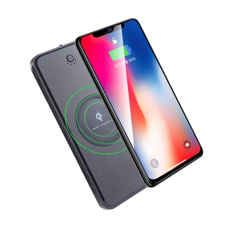 Qi Беспроводное зарядное устройство Power Bank 10000 мАч Внешнее со светодиодной