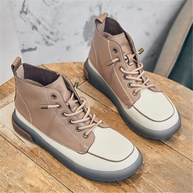 Женские ботинки из мягкой воловьей кожи одноцветные кроссовки Модные