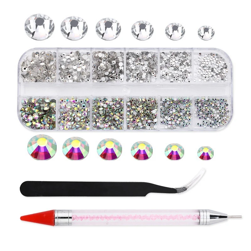 

Crystals AB Nail Art Rhinestones Decorations Nail Stones for Nail Art Supplies and Clear Crystal Rhinestones with Tools