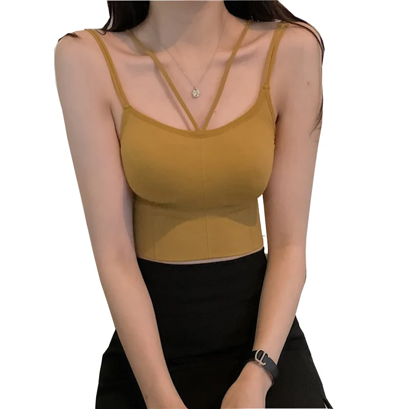

Women Summer Tank Crop Top Sexy Female Strap Camisole Underwear Seamless Crop Tops Lingerie Femme Street FC825