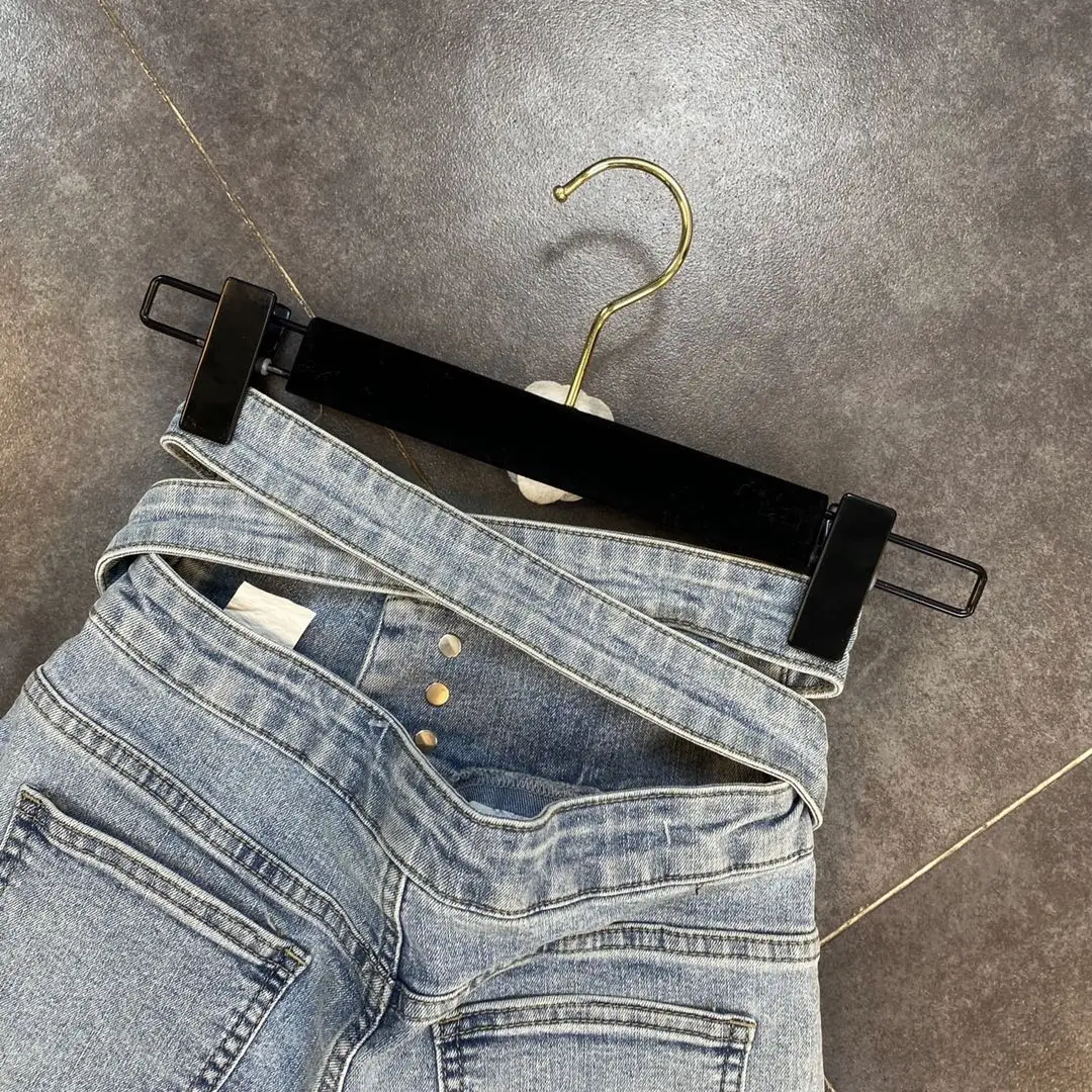 

ZCSMLL denim shorts women personality cross straps beautiful waist stretch high-waist denim shorts 2021 Summer