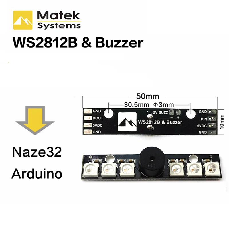 Светодиодный индикатор Matek System WS2812B 5 В Buzzer 2812 buz 6 чипов RGB arduino NAZE32 FC cleanflight Skyline32|matek