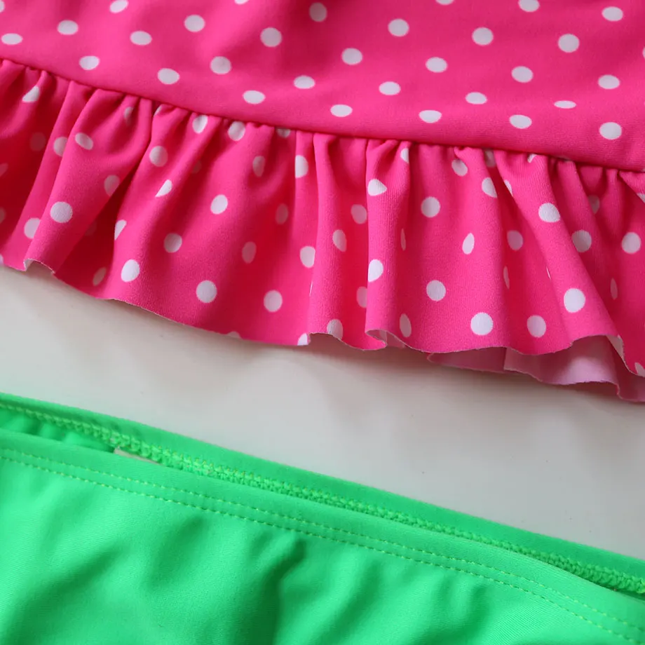 3-12 Years Swimsuit Girls Kids Bandage Girl Bikini Set Polka Dot Two Piece Children's Swimwear Crop Top Young Bathing Suit | Спорт и
