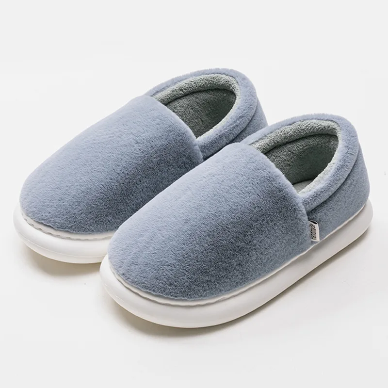 

Men Winter Plush Slippers Indoor Heel Wrap Shoes Men Anti-slip Thick Sole Platform Slippers Women House Floor Furry Slides Flat