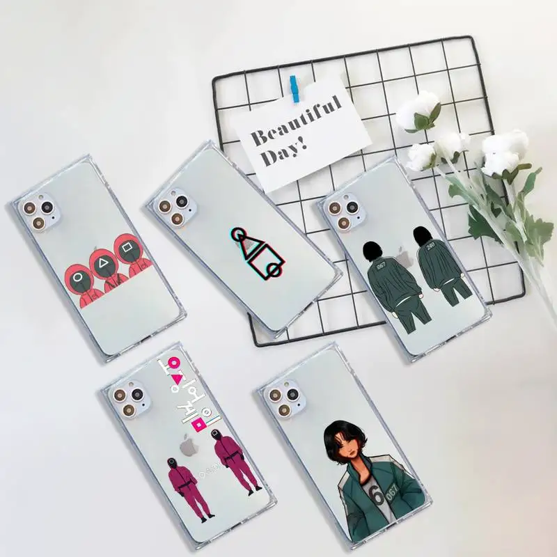 

Squid Game Korea TV 456 Phone Case For iPhone 7 8 11 12 X XS XR MINI Pro Max Plus Clear Square Transparent HoYeon Jung