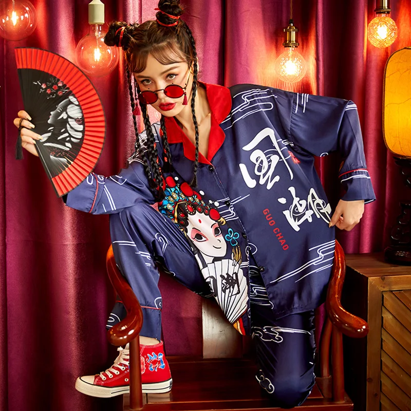 Summer Pajamas Women Sleepwear Chinoiserie Spring Plus Size Pajama Set The Tide High Quality Snow and Ice Silk Princess Style