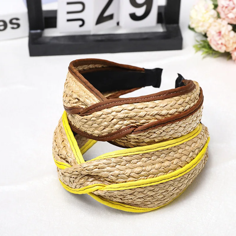 

Straw Weave Colorful Ribbon Headband Hand Made Tie Knot Hair Accessories For Girls Hair Bows Hair Band Headbands For Women