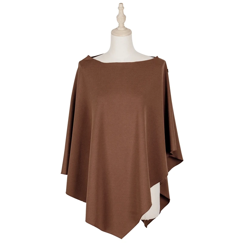 

Skew Collar Shoulder Button Poncho Women Fashion Solid Knitted Cloak Outwear Female Streetwear Casual Poncho