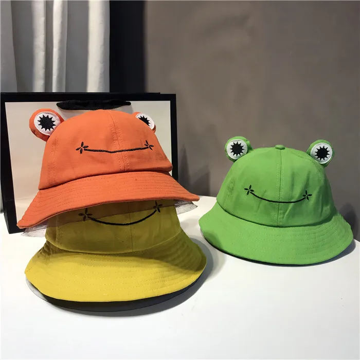

New Cute Frog Letter Bucket Hats Women Cover Fisherman Cap Hat for Adult Women Sunscreen Summer Outing Hat Present