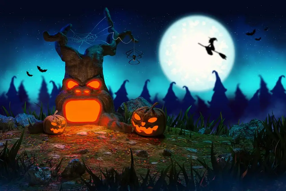 

Halloween photography backdrop Witch full moon ghost pumpkin lamp child party background photocall photophone prop