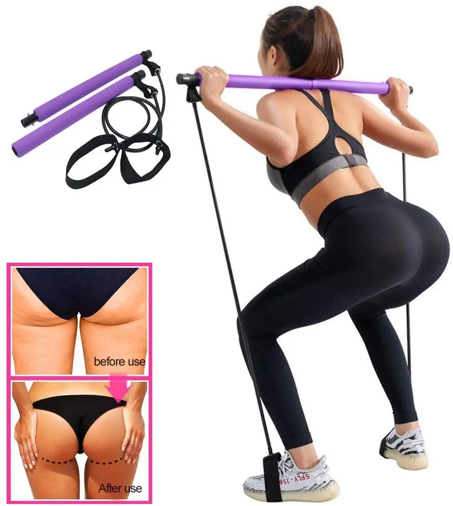 

Portable Yoga Pilates Bar Resistance Band Exercise Gym Stick with 2 Foot Loops Lightweight Trainer