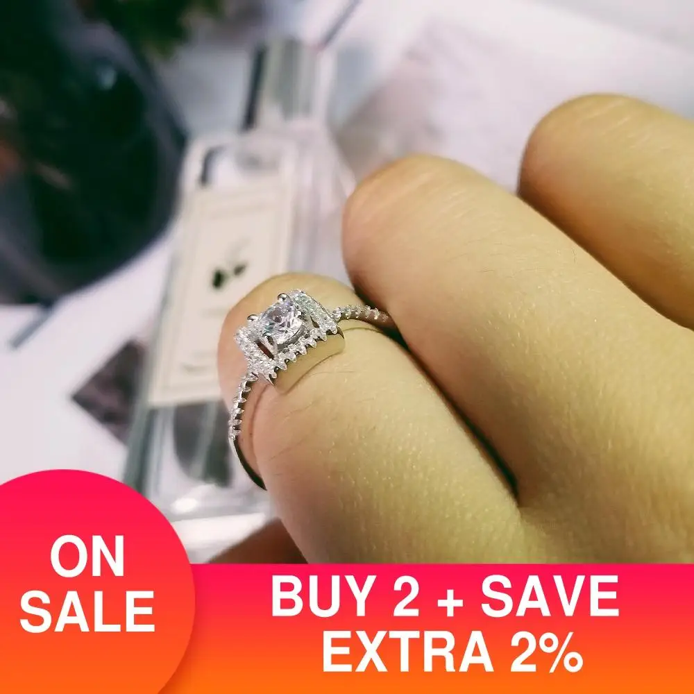 Твердые Настоящее 925 стерлингового серебра кольца 2 карат для женщин обручальные