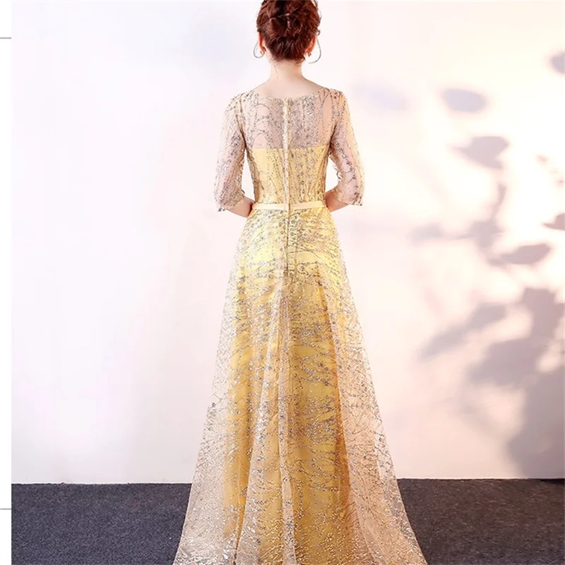 

2020 New Long Evening Dresses with Half Sleeve Elegant Bride Gown Fashion Ball Prom Party Homecoming/Graduation Formal Dress