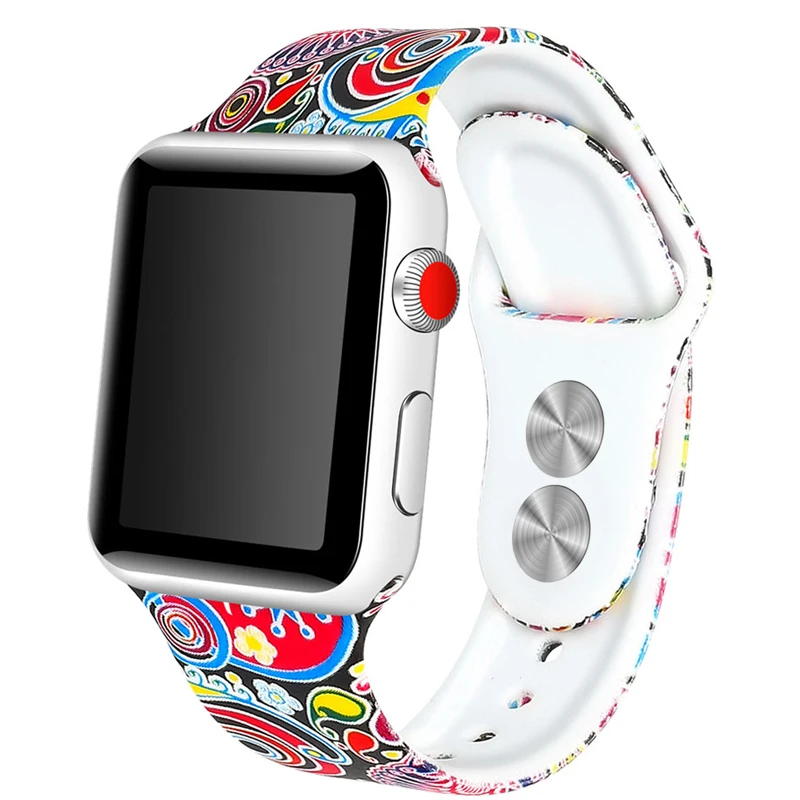 Силиконовый ремешок с принтом для apple watch 5 4 40 мм 44 iwatch 38 браслет из мягкой резины 3 2