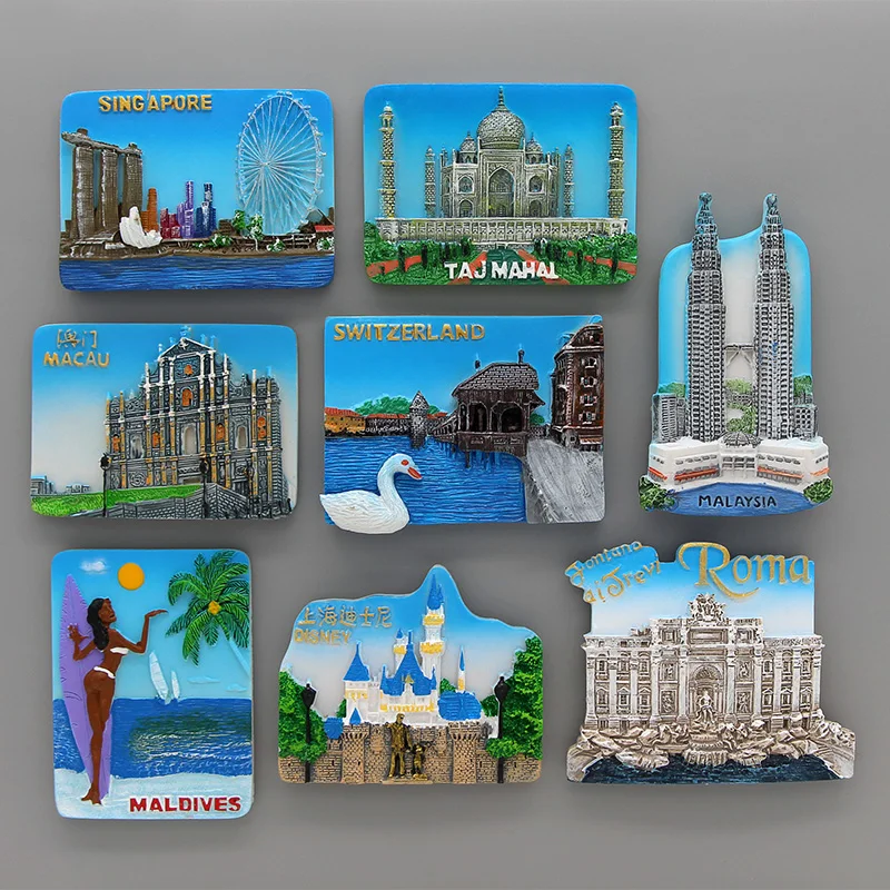Macao malaysia maldives roma china Shanghai Disneyland Singapore switzerland Taj Mahal india 3d fridge magnets home decoration | Дом и сад