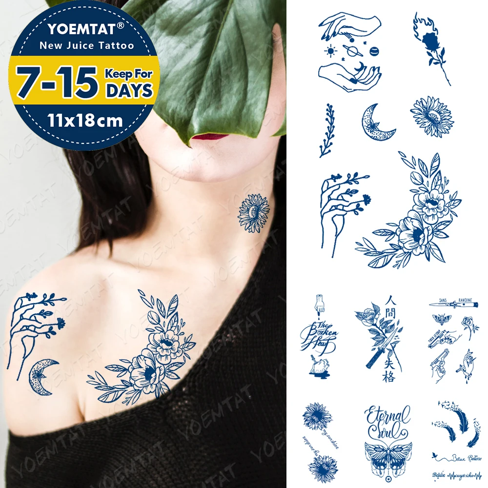 

Juicelnk Lasting Waterprof Temporary Tatto Sticker Feather Flower Bird English Letter Flash Tato Female Body Art Fake Tatto Male