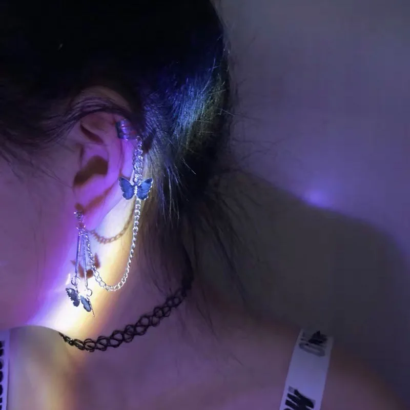 

HZ New Butterfly Fairy Exaggeration 2019 Tassel Elegant Cool Unique Ear Bone Clip Dangle Earrings For Women Jewelry Gifts