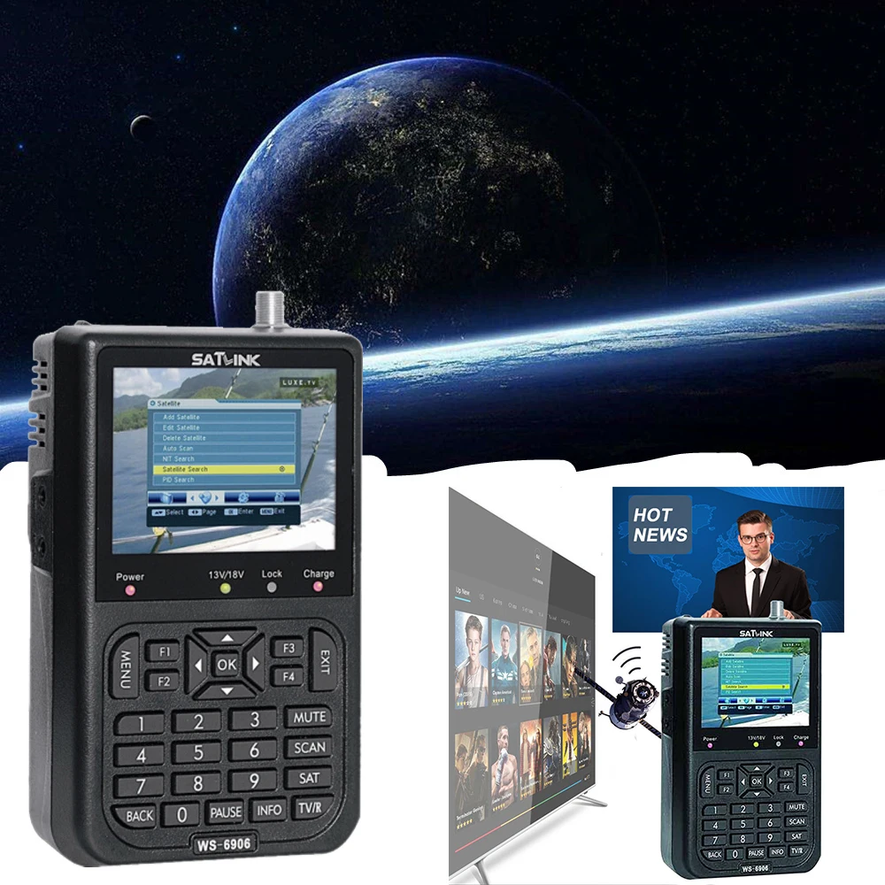 Signal Finder DVB-S FTA Data Digital Satellite Meter SATlink WS-6906 3.5&quot LCD US UK EU AU Plug | Электроника