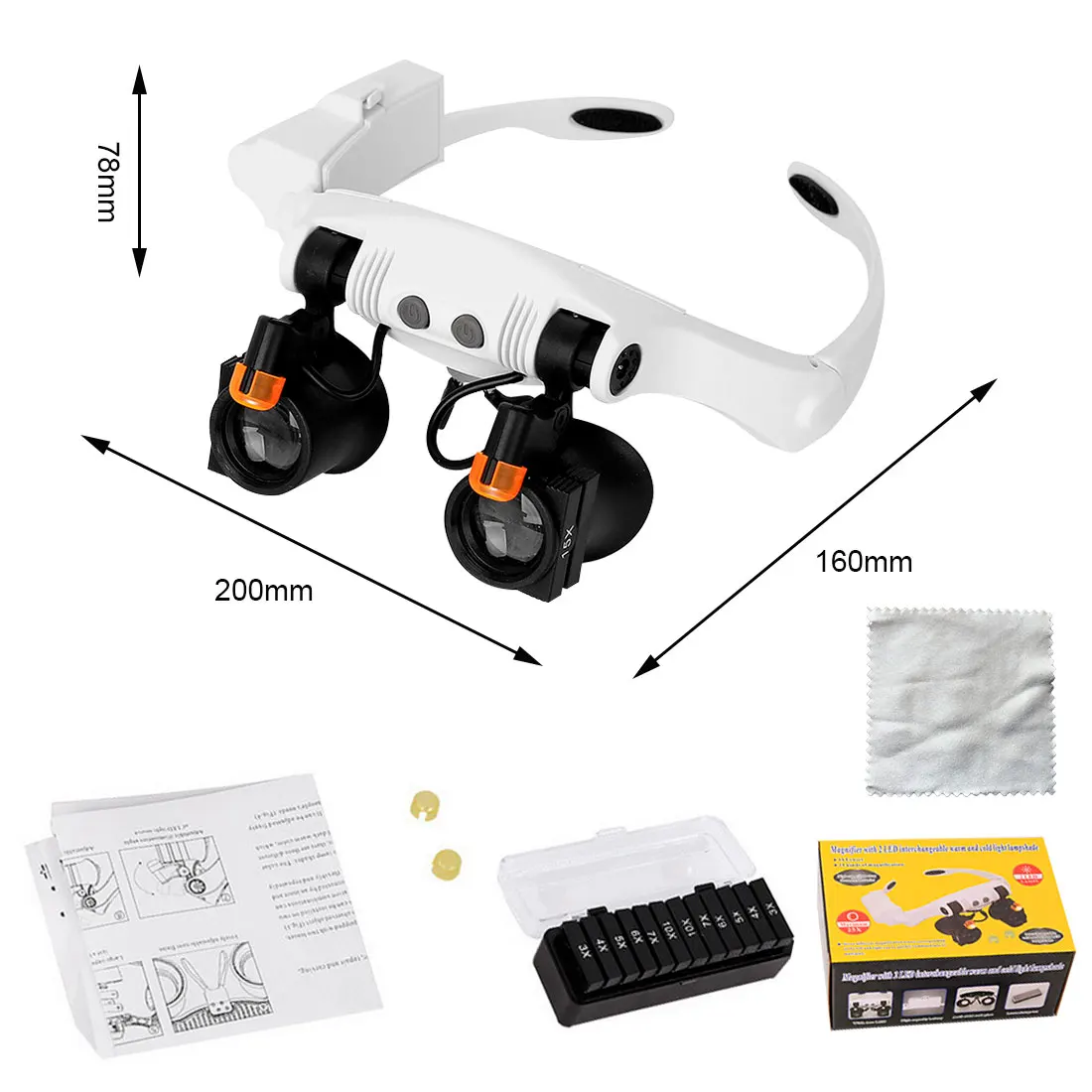 

LED Magnifying Glass 3X/4X/5X/6X/7X/10X Magnifier Glass 6 Lens Loupe Eyewear Magnifier With 2 LED Lights Lamp Headband