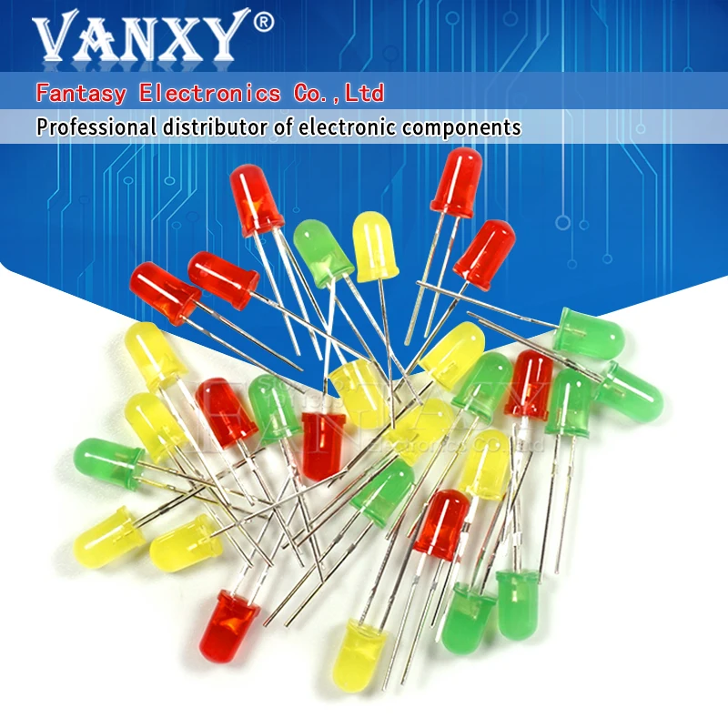 3 цвета * 10 шт. = 30 5 мм светодиодный диодный светильник набор в ассортименте желтый