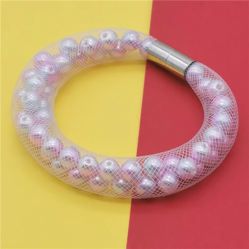 

Marliwoo New Pink Pearl Bracelets Mesh Jewelry Handmade Luxury Bangles For Women Festival Gift Boho Statement Bracelet Jewellery