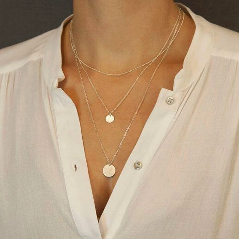 

VKME Punk Multilayer Chain Coin Pendant Necklace For Women Fashion Gold Carved Portrait Choker Necklaces Trendy 2021 Jewelry