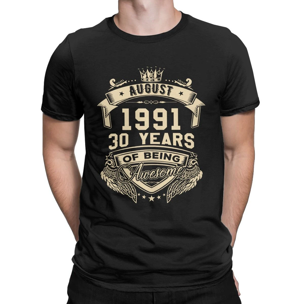 

Men's Born In August 1991 30 Years Of Being Awesome Limited T Shirts Cotton Tops Creative Crew Neck Tees Gift Idea T-Shirts