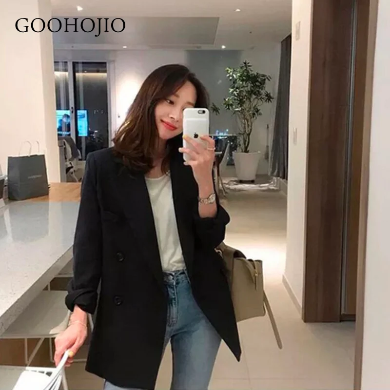 

GOOHOJIO 2021 New Autumn Blazer Women Jackets Solid Oversized Office Ladies Blazers Long Sleeve Temperament Vintage Coats Women
