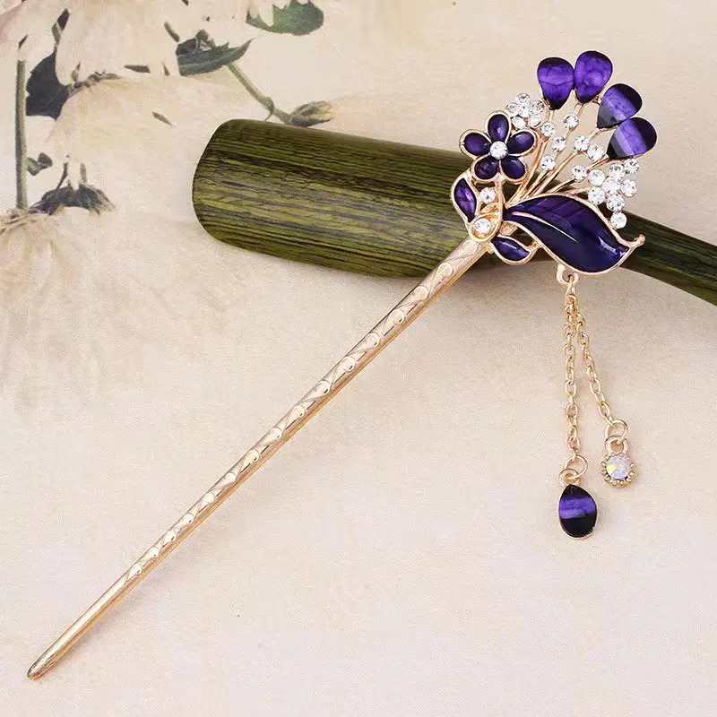 

Classical ethnic style alloy diamond hairpin drop oil retro style hairpin tassel step rocking hair ornament holiday gift