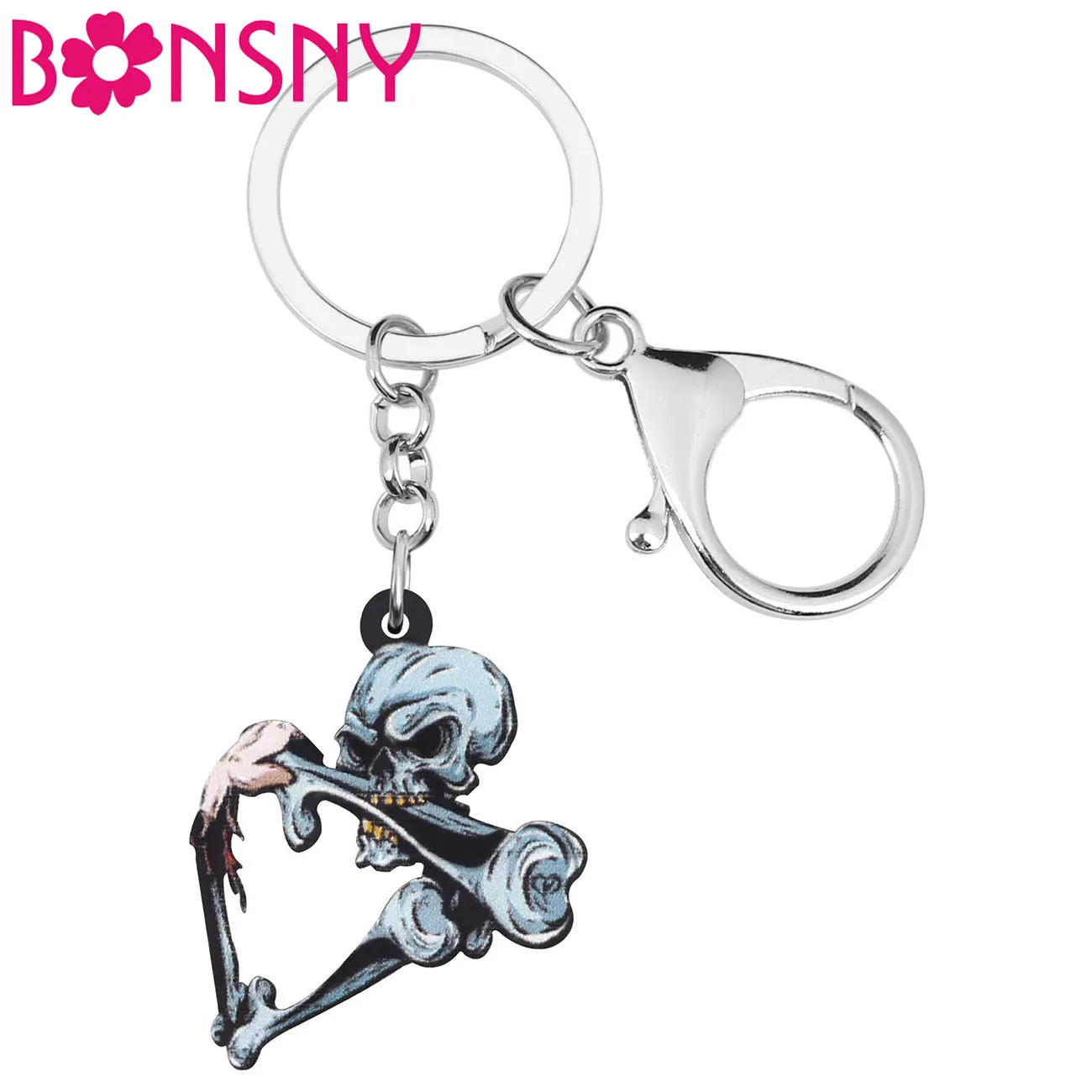 Bonsny акриловые брелки с черепом на Хэллоуин брелок пугающий большой ювелирные