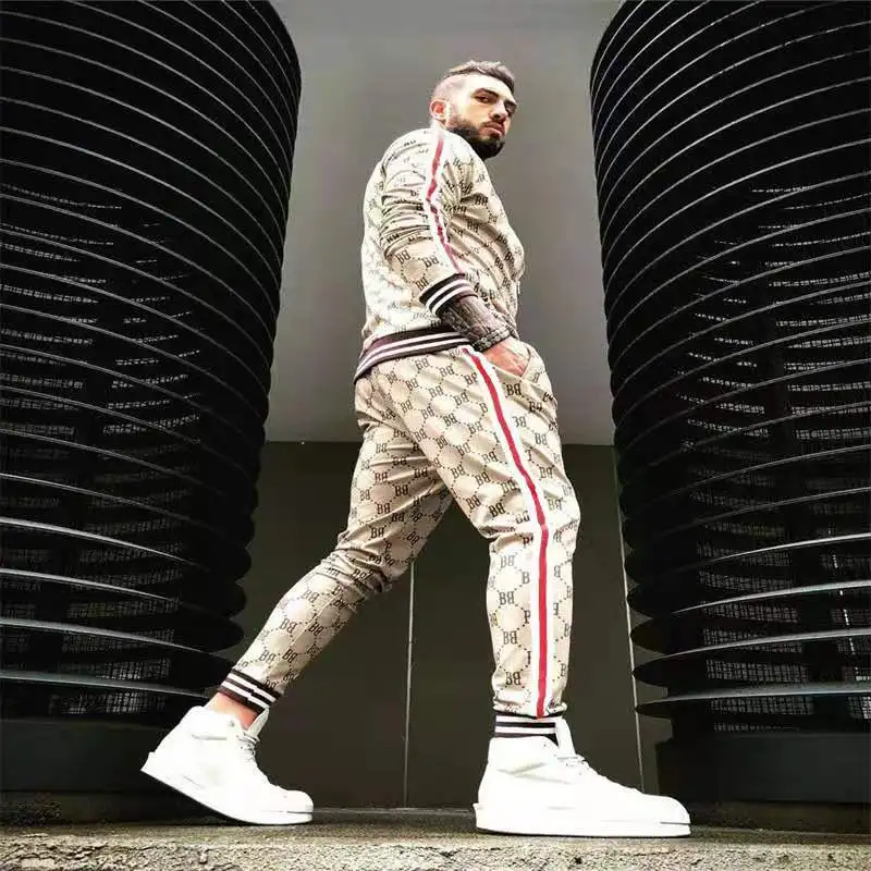 

2021 New European And American Fashion 3D Printed Sports Suit Lovers Fitness Sweatshirt Slim Zipper Cardigan Casual Men's Suit
