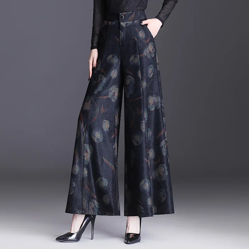 

Printed Wide Leg Pants Women's 2021 Spring And Summer Fashion Large Leg Pants Lady High Waists Wide Legs Drape Culottes Trousers
