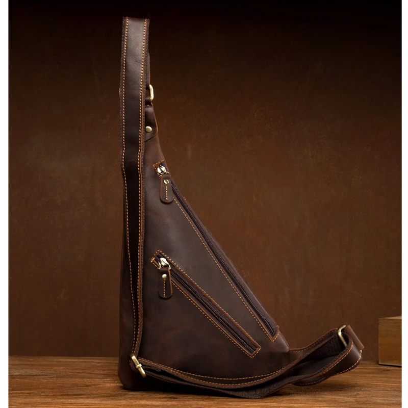 BOLEKE Crazy Horse Bag Men Chest Pack Single Shoulder Strap Back Bags Genuine Leather Travel Crossbody Vintage | Багаж и сумки