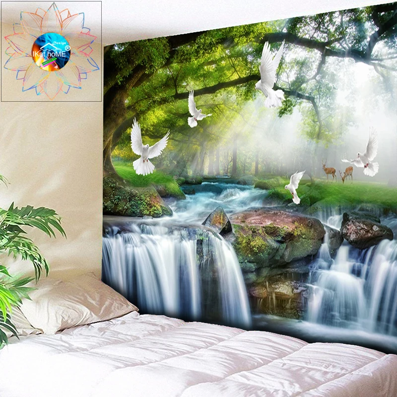 Настенный гобелен с птицей настенный рисунком водопада психоделический 3D