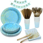 Одноразовая посуда для вечеринки на день выпускного, свадьбы, синяя волна, заказ, обеденная тарелка, Высококачественная обеденная тарелка, десертная тарелка, бумажная чашка, бумага