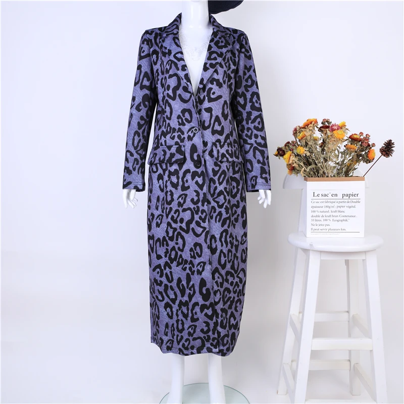 Женское шерстяное пальто с леопардовым принтом кардиган длинными рукавами