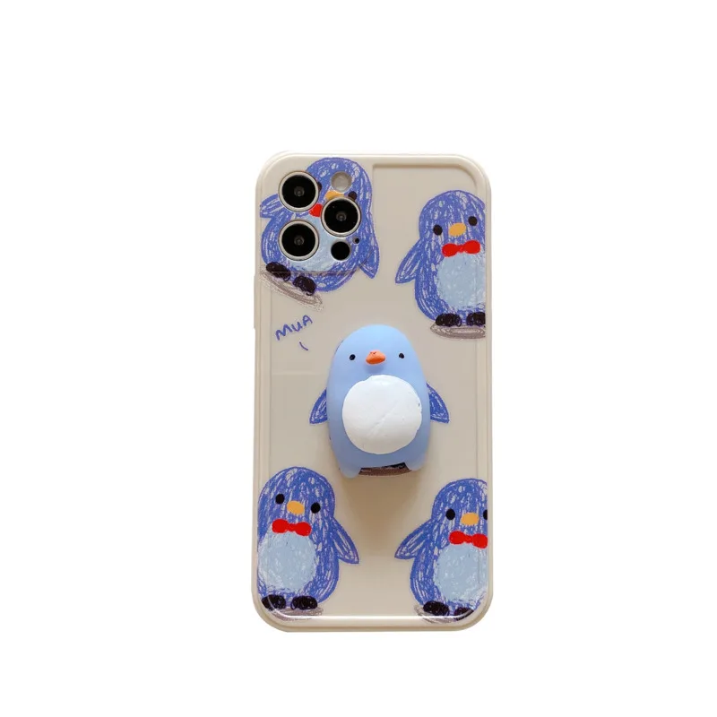 

Cartoon cute pinch penguin silicone phone case for iPhone11 12Pro Max mini X XR XS XSMax 8 7PluS anti-fall protective back cover