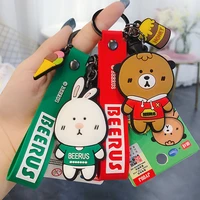cute cartoon animal keychain rabbit monkey panda tiger pvc monkey toy ladys car purse pendant key chains wholesale 2020