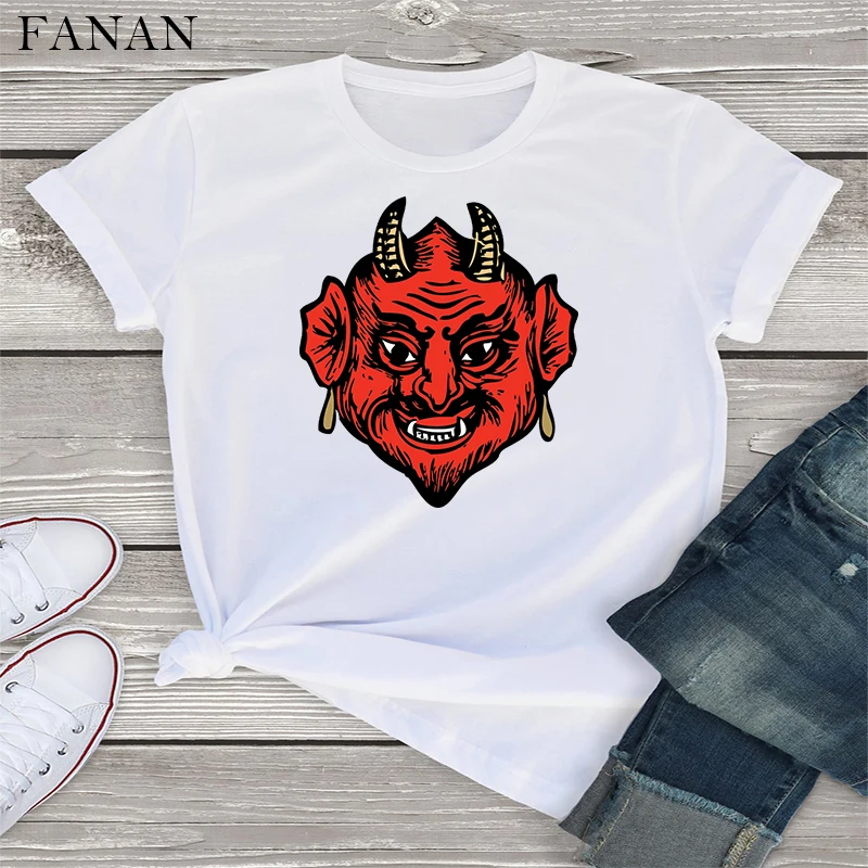 

Satan Demon Grim Reaper Harajuku T Shirts Satanism Halloween T-shirt Women Horror Tshirts Satanist Hell Ullzang Tops Tees Female