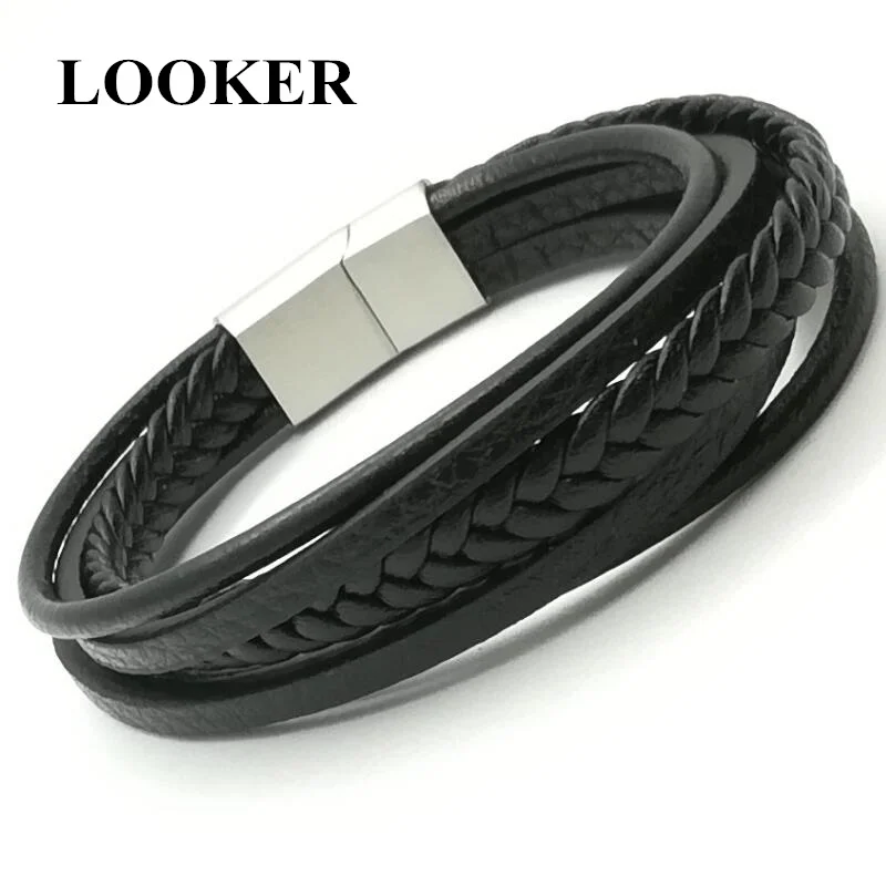 Мода 2020 цепочка из нержавеющей стали браслет натуральной кожи для мужчин
