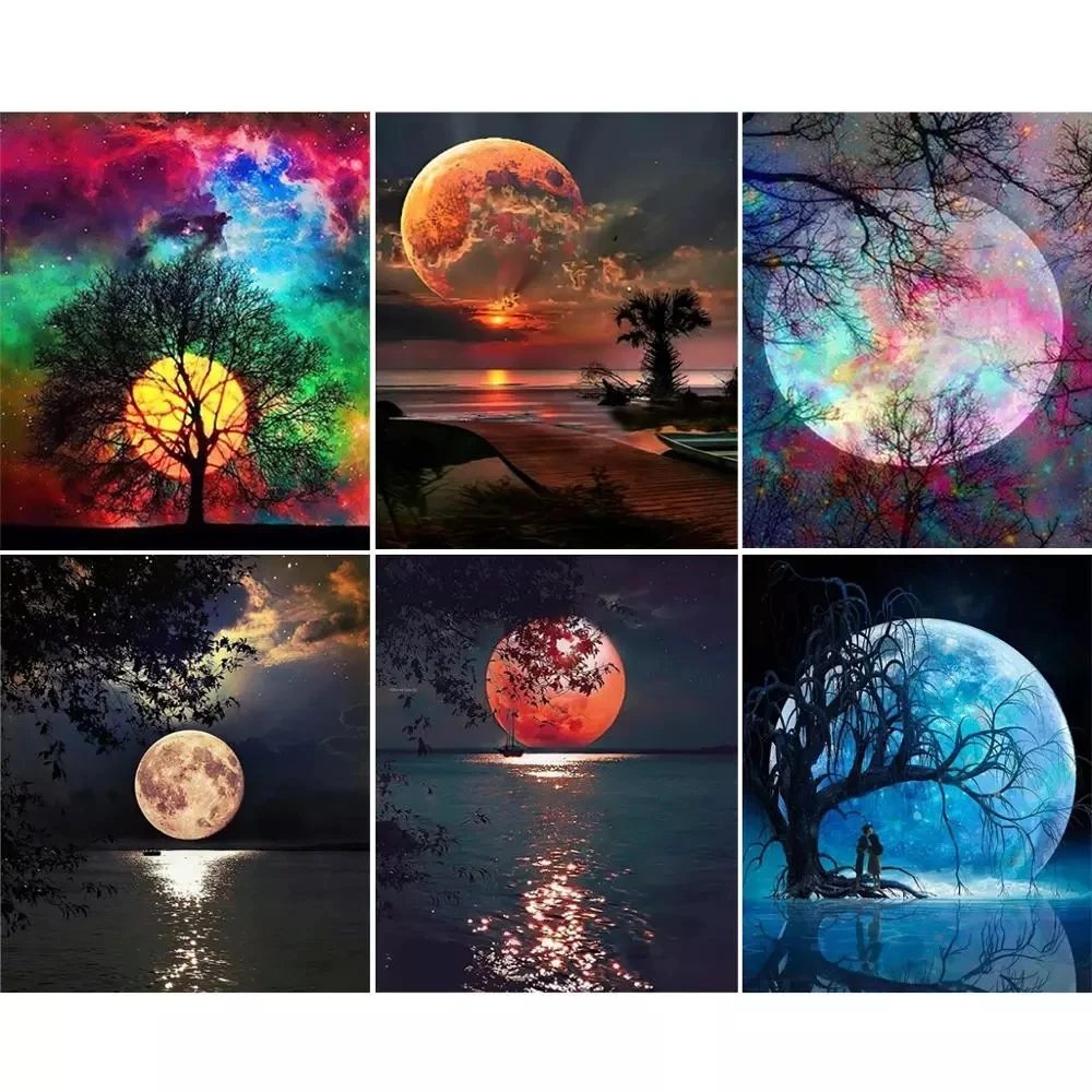 

ARMYQZ 5D Diy Diamond Painting Set Scenery Moon Square Round Diamond Embroidered Mosaic Cross Stitch Art Decoration Wall Gift