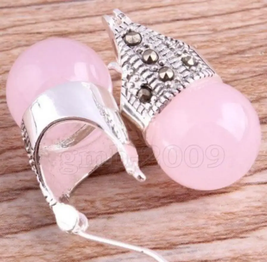

Hot Sell Vintage Women's pink Opal 925 Sterling Silver Marcasite Earrings