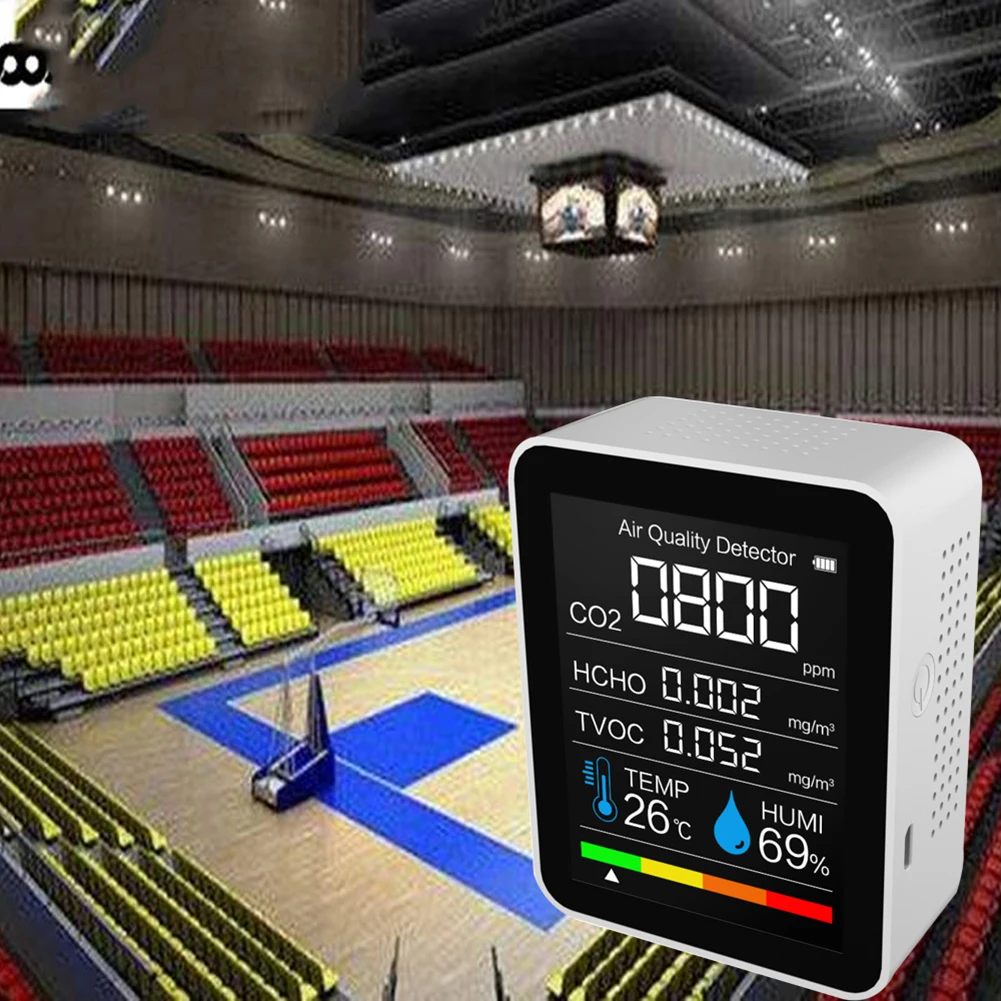

5 in 1 CO2 Meter Digital Temperature Humidity Sensor Tester Air Quality Monitor Carbon Dioxide Formaldehyde HCHO Detector